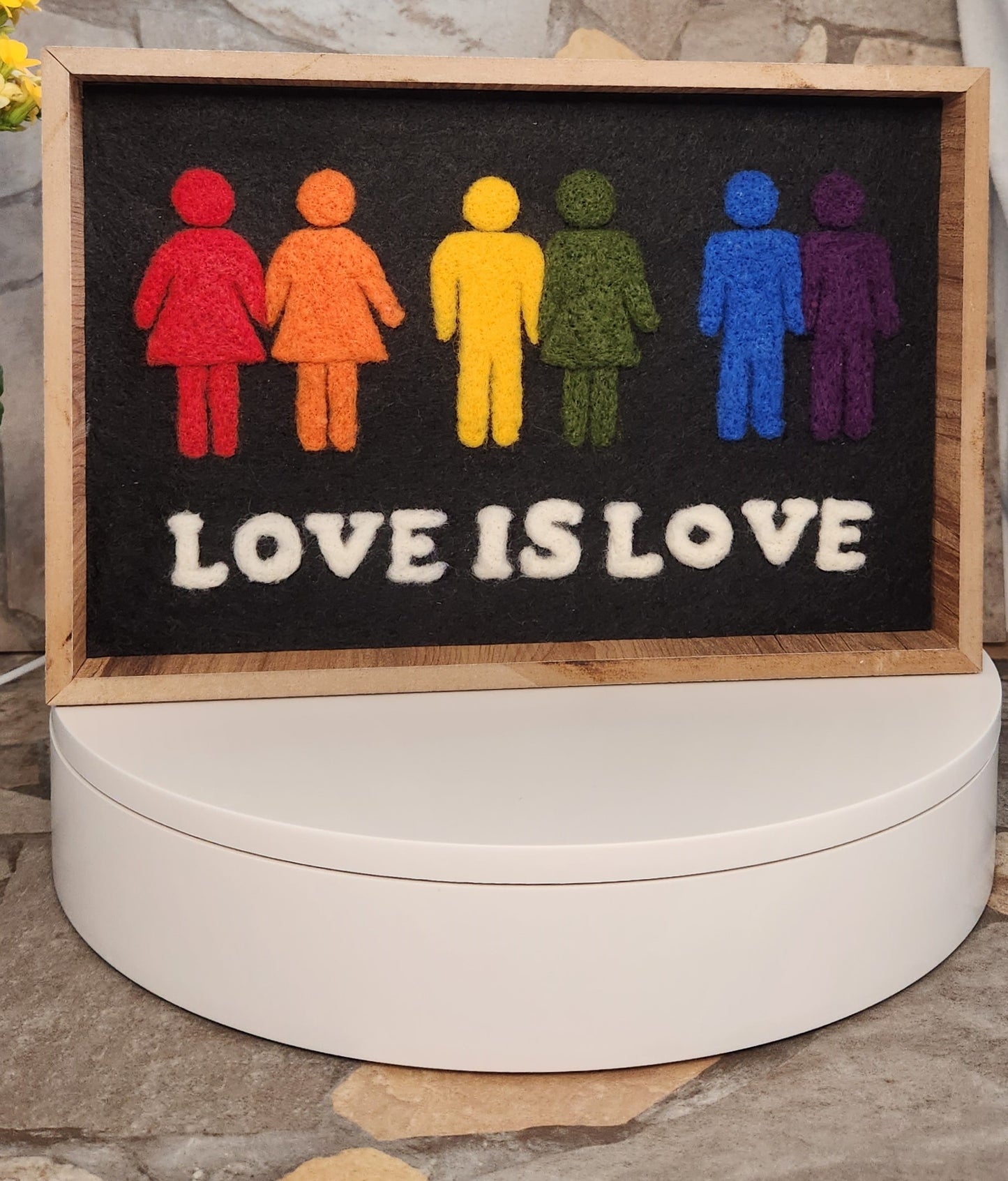 LOVE is LOVE Black Felt Rainbow Shadow Box Frame