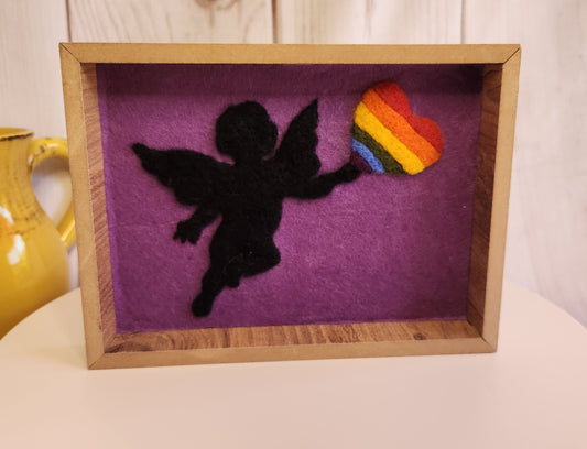 Heavenly Love: Felt Wall Decor Angel Embracing a Rainbow Heart