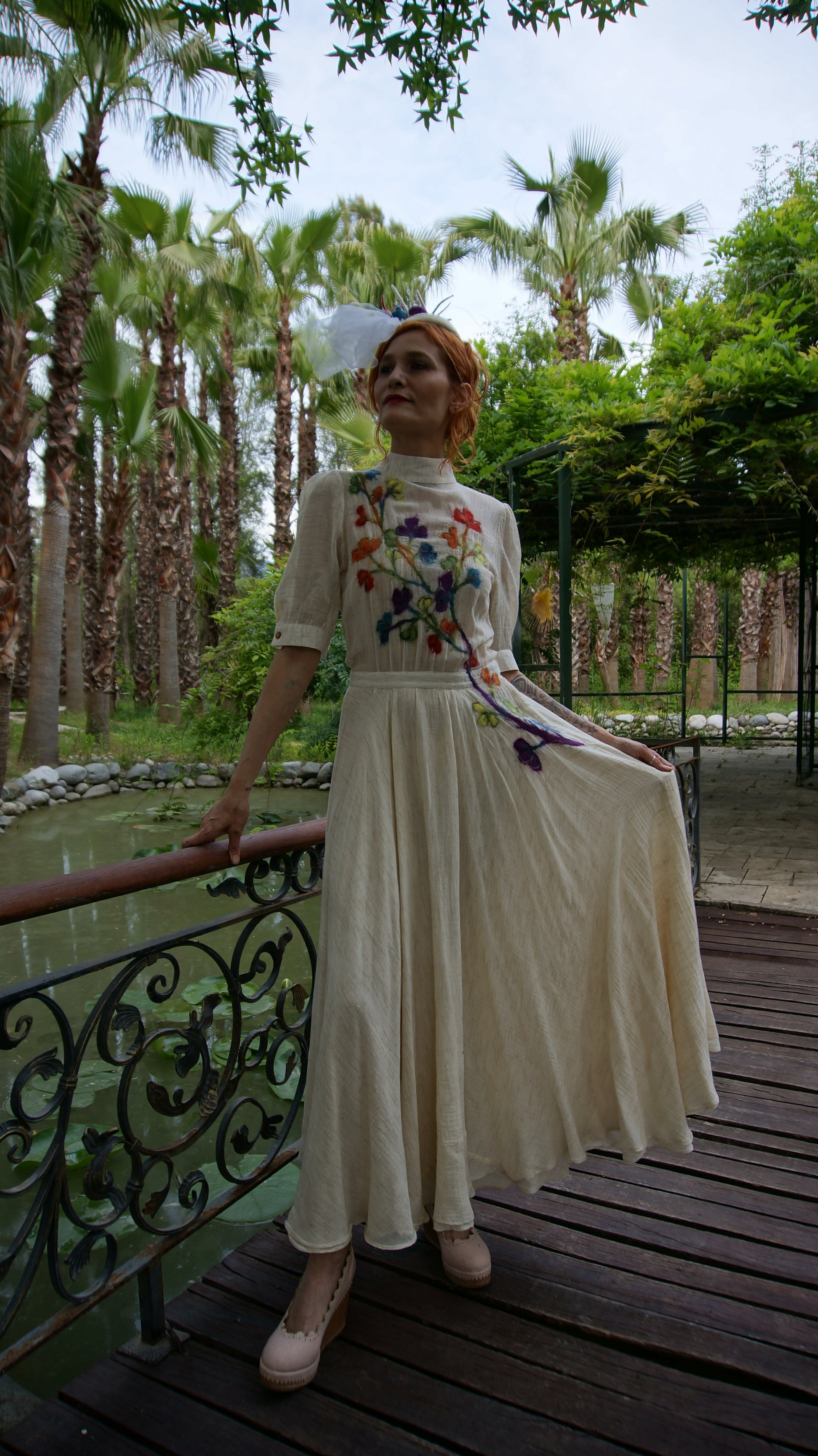 Radiant Romance: Full Bloom: RainbowLovers Felt Wedding Dress / Rainbow Dress with Colorful Flower Back Décolleté.