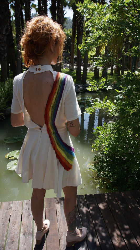 Radiant Romance Short Cutie Wedding Dress / Rainbow Dress with Rainbow Design