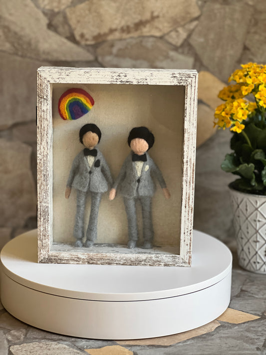 Rainbow Love Black and Black Hair Grooms with Grey Tuxedo