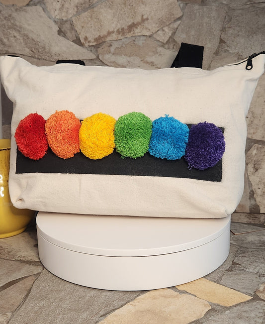 Carry Your Rainbow Pompom Shoulder Tote